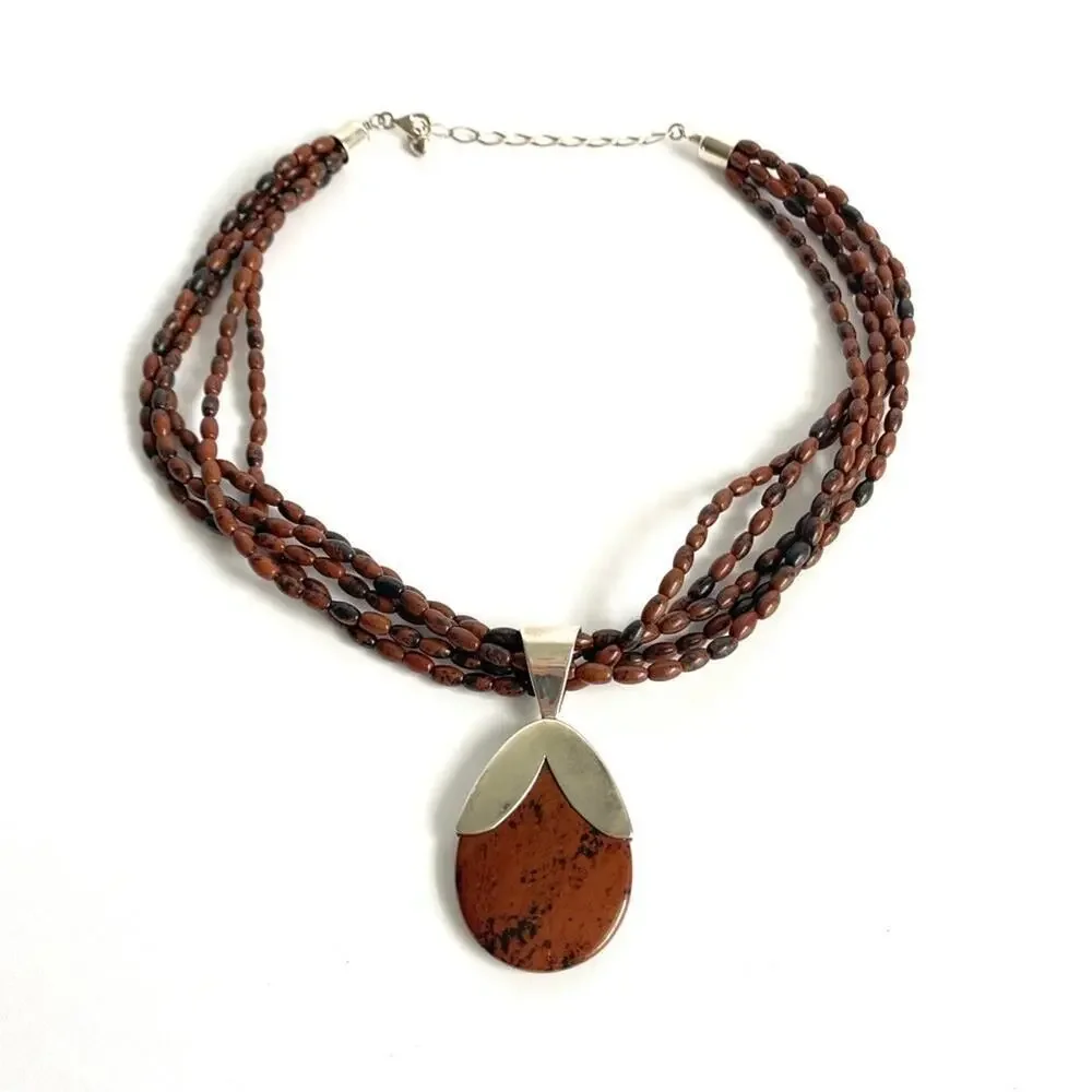 Jay King Mine Finds Necklace Mahogany Obsidian Jasper Sterling Silver Pendant‎
